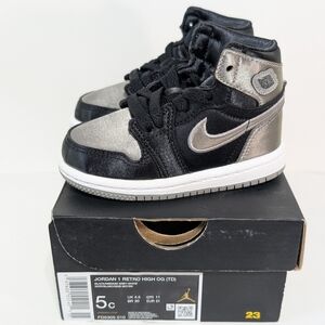 Nike Air Jordan 1 Retro High OG Satin Black Grey Size 5C FD5305-010 Toddler NEW